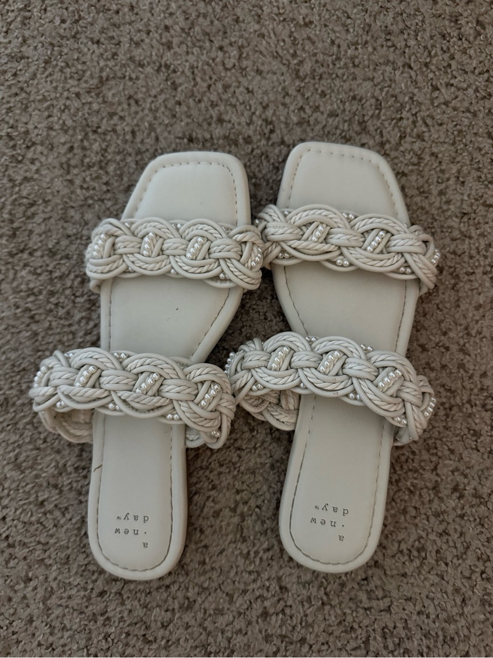 a new day Cream Braided Double-Strap Slide Sandals